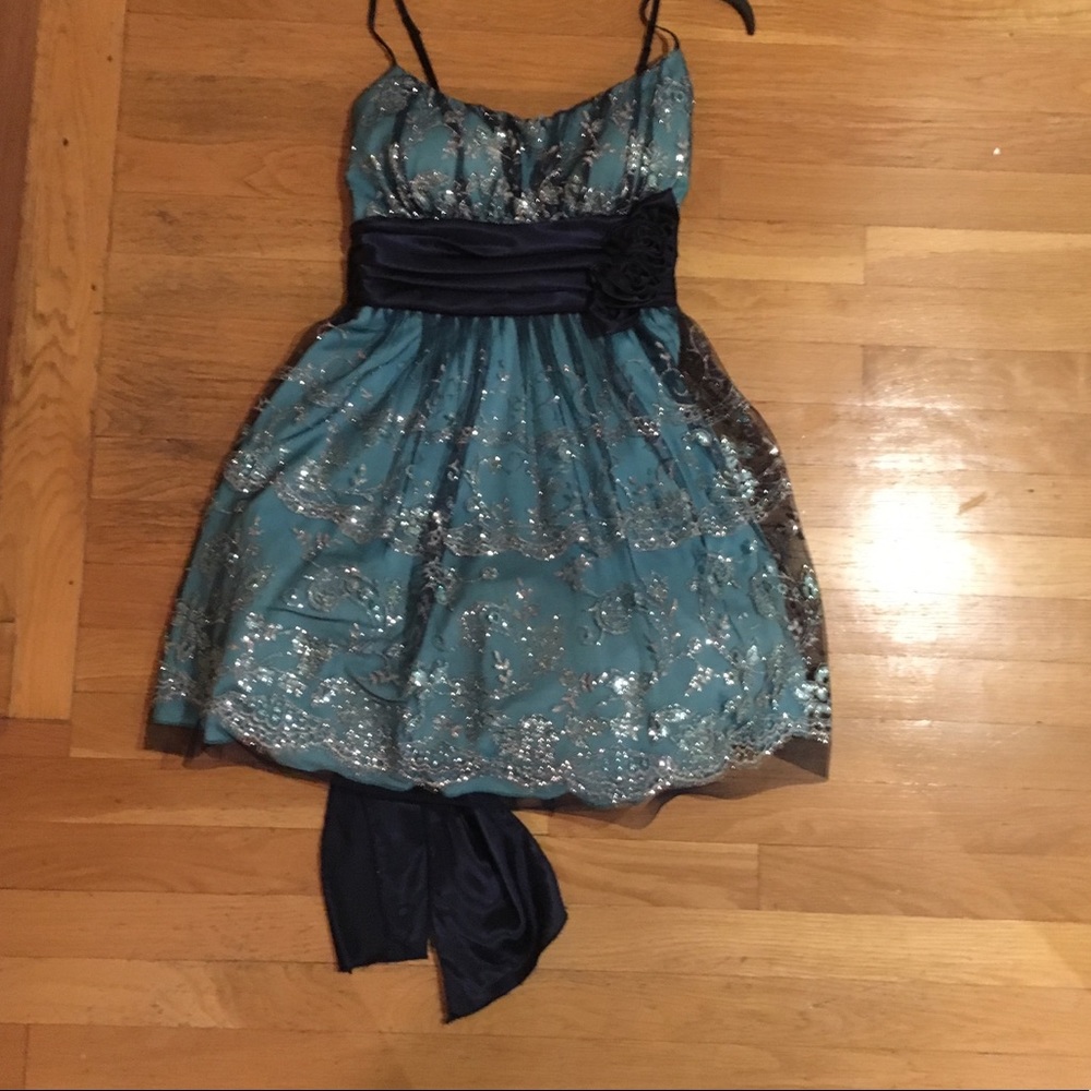 Blue Prom Dress with Navy Overlay